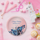 Navy Roos Butterfly Gold Glitter Roze Verjaardag Papieren Bordje (Feest)