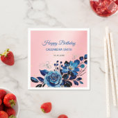 Navy Roos Butterfly Gold Glitter Roze Verjaardag Servet (Insitu)