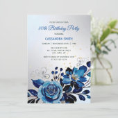 Navy Roos Butterfly Gold Glitter Zilveren Verjaard Kaart (Staand voorkant)