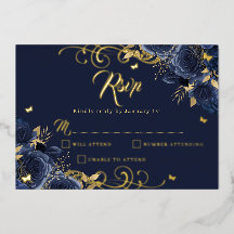 Navy Roos Floral Gold Swirl Gold Quinceanera