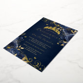 Navy Roos Floral Gold Swirl Quinceanera Folie Uitnodiging (Gedraaid)