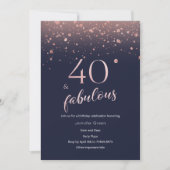 Navy Roos Gold 40th Birthday Invitation Kaart (Voorkant)
