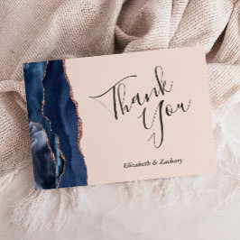 Navy Roos Gold Agaat Blush Wedding Bedankt Kaart