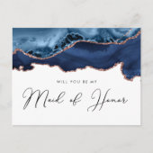 Navy roos Gold Agaat, jij bent mijn bruidsmeisje Uitnodiging Briefkaart (Voorkant)