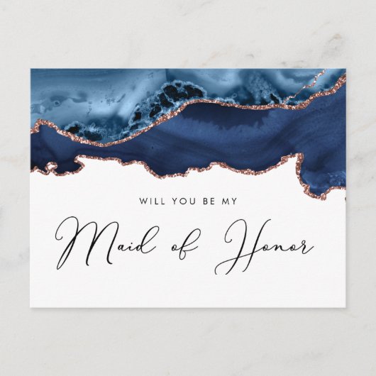 Navy roos Gold Agaat, jij bent mijn bruidsmeisje Uitnodiging Briefkaart (Voorkant)