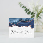 Navy roos Gold Agaat, jij bent mijn bruidsmeisje Uitnodiging Briefkaart (Staand voorkant)