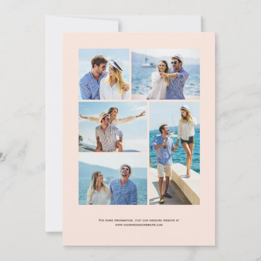 Navy Roos Gold Agate Blush 5-Foto Bewaar de datum Kaart (Achterkant)