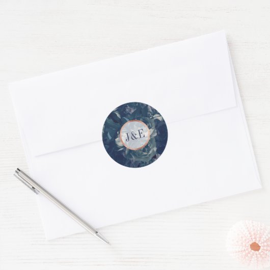 Navy Roos Gold Bouquet Antiek bruiloft Ronde Sticker (Envelop)