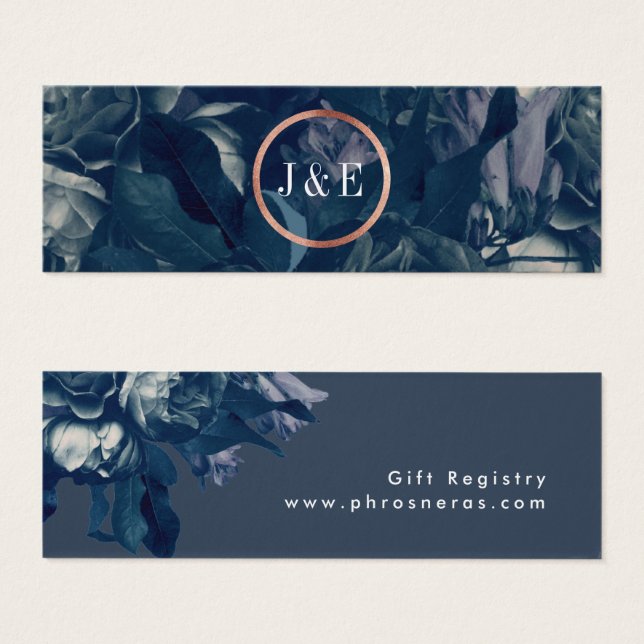 Navy Roos Gold Bouquet Gift Registry Card Mini Visitekaartjes (Voorkant /achterkant)