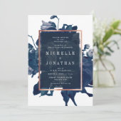 Navy Roos Gold Bouquet Weddenschap Kaart (Staand voorkant)