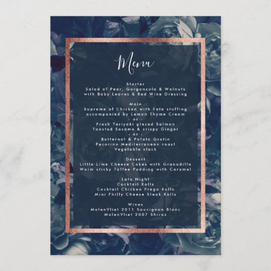 Navy Roos Gold Bouquet Wedding Menu (Voorkant)