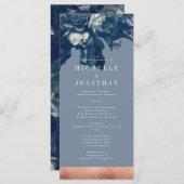 Navy Roos Gold Bouquet Wedding Program Programmakaart (Voorkant / Achterkant)
