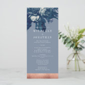 Navy Roos Gold Bouquet Wedding Program Programmakaart (Staand voorkant)