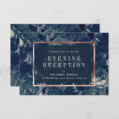 Navy Roos Gold Bouquet Wedding Reception Card Informatiekaartje (Voorkant / Achterkant)