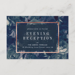 Navy Roos Gold Bouquet Wedding Reception Card Informatiekaartje
