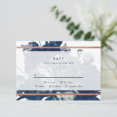 Navy Roos Gold Bouquet Wedding RSVP-kaart RSVP Kaartje (Staand voorkant)