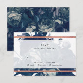 Navy Roos Gold Bouquet Wedding RSVP-kaart RSVP Kaartje (Voorkant / Achterkant)