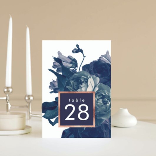 Navy Roos Gold Bouquet Wedding Table Numbers Kaart
