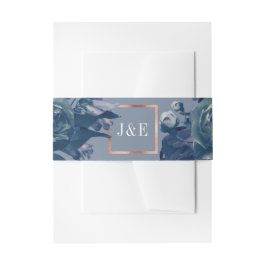 Navy Roos Gold Bouquet Wedding Uitnodigingen Wikkel