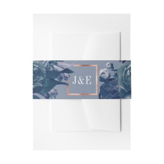 Navy Roos Gold Bouquet Wedding Uitnodigingen Wikkel (Voorkant Voorbeeld)