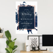 Navy Roos Gold Bouquet Wedding Welcome Poster (Thuiskantoor)
