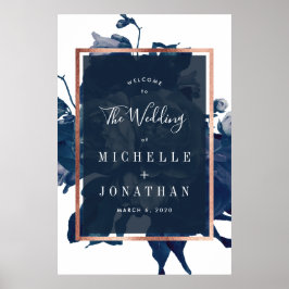 Navy Roos Gold Bouquet Wedding Welcome Poster