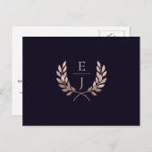 Navy Roos Gold Classic Monogram Wedding rsvp Uitnodiging Briefkaart (Voorkant / Achterkant)
