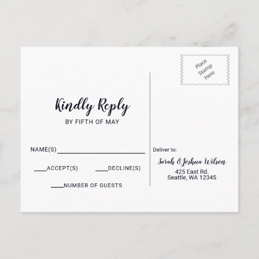 Navy Roos Gold Classic Monogram Wedding rsvp Uitnodiging Briefkaart (Achterkant)