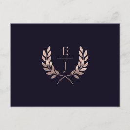Navy Roos Gold Classic Monogram Wedding rsvp Uitnodiging Briefkaart