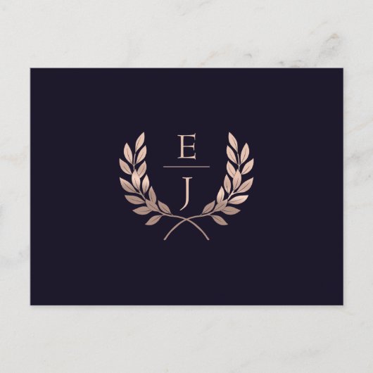 Navy Roos Gold Classic Monogram Wedding rsvp Uitnodiging Briefkaart (Voorkant)