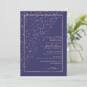 Navy Roos Gold Diagonal Confetti Afstuderen Kaart (Staand voorkant)