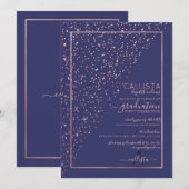 Navy Roos Gold Diagonal Confetti Afstuderen Kaart (Voorkant / Achterkant)