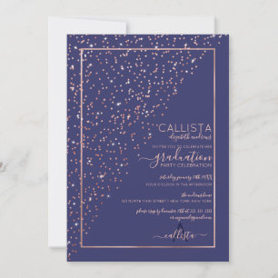 Navy Roos Gold Diagonal Confetti Afstuderen Kaart