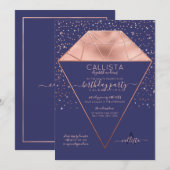 Navy Roos Gold Diamond Confetti Glitter Verjaardag Kaart (Voorkant / Achterkant)