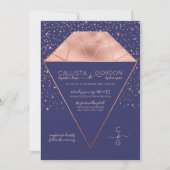 Navy Roos Gold Diamond Confetti Glitter Wedding Kaart (Voorkant)