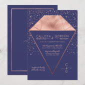 Navy Roos Gold Diamond Confetti Glitter Wedding Kaart (Voorkant / Achterkant)