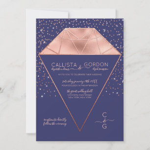 Navy Roos Gold Diamond Confetti Glitter Wedding Kaart
