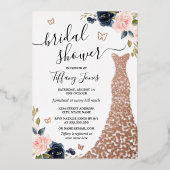 Navy Roos Gold Dress Vrijgezellenfeest Folie Folie Uitnodiging (Voorkant)