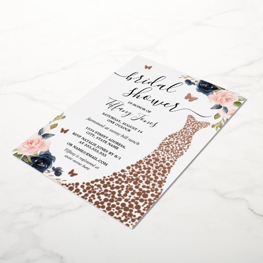 Navy Roos Gold Dress Vrijgezellenfeest Folie Folie Uitnodiging (Gedraaid)