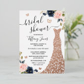 Navy Roos Gold Dress Vrijgezellenfeest Folie Folie Uitnodiging (Staand Voorkant)