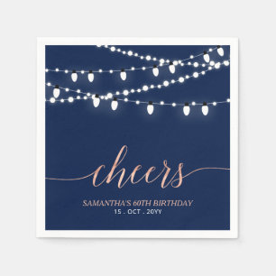 Navy & Roos Gold Elegant Adult Birthday Party Servet