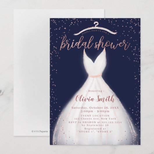 Navy Roos Gold Elegant Dress Vrijgezellenfeest Kaart (Voorkant / Achterkant)