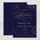 Navy roos gold floury script kerst corporate kaart (Voorkant / Achterkant)