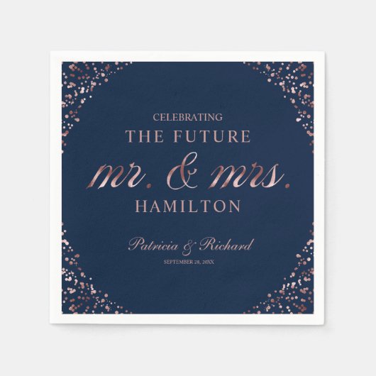 Navy Roos Gold Future Mr. en Mrs Engagement Party Servet (Voorkant)