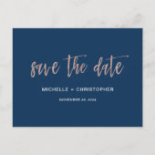 Navy & Roos Gold Glam Chic Save the Date Briefkaar Briefkaart (Voorkant)