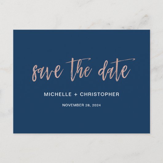 Navy & Roos Gold Glam Chic Save the Date Briefkaar Briefkaart (Voorkant)