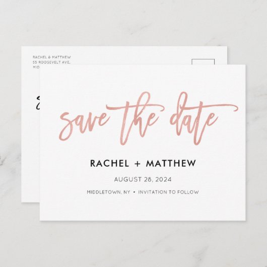Navy & Roos Gold Glam Chic Save the Date Briefkaar Briefkaart (Voorkant / Achterkant)