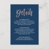 Navy & Roos Gold Glam Chic Wedding Details Invoege Informatiekaartje (Voorkant)
