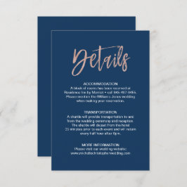 Navy & Roos Gold Glam Chic Wedding Details Invoege Informatiekaartje