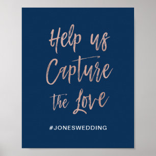 Navy & Roos Gold Glam Chic Wedding Hashtag Poster